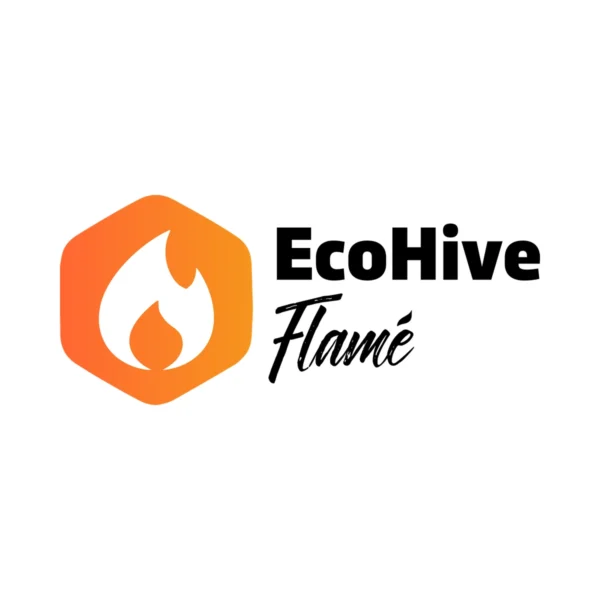 EcoHive Flamé logo: an orange hexagon with a white flame
